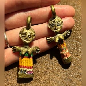 Two Rare Vintage African Ashanti Brass Fertility Doll Pendants (E01)